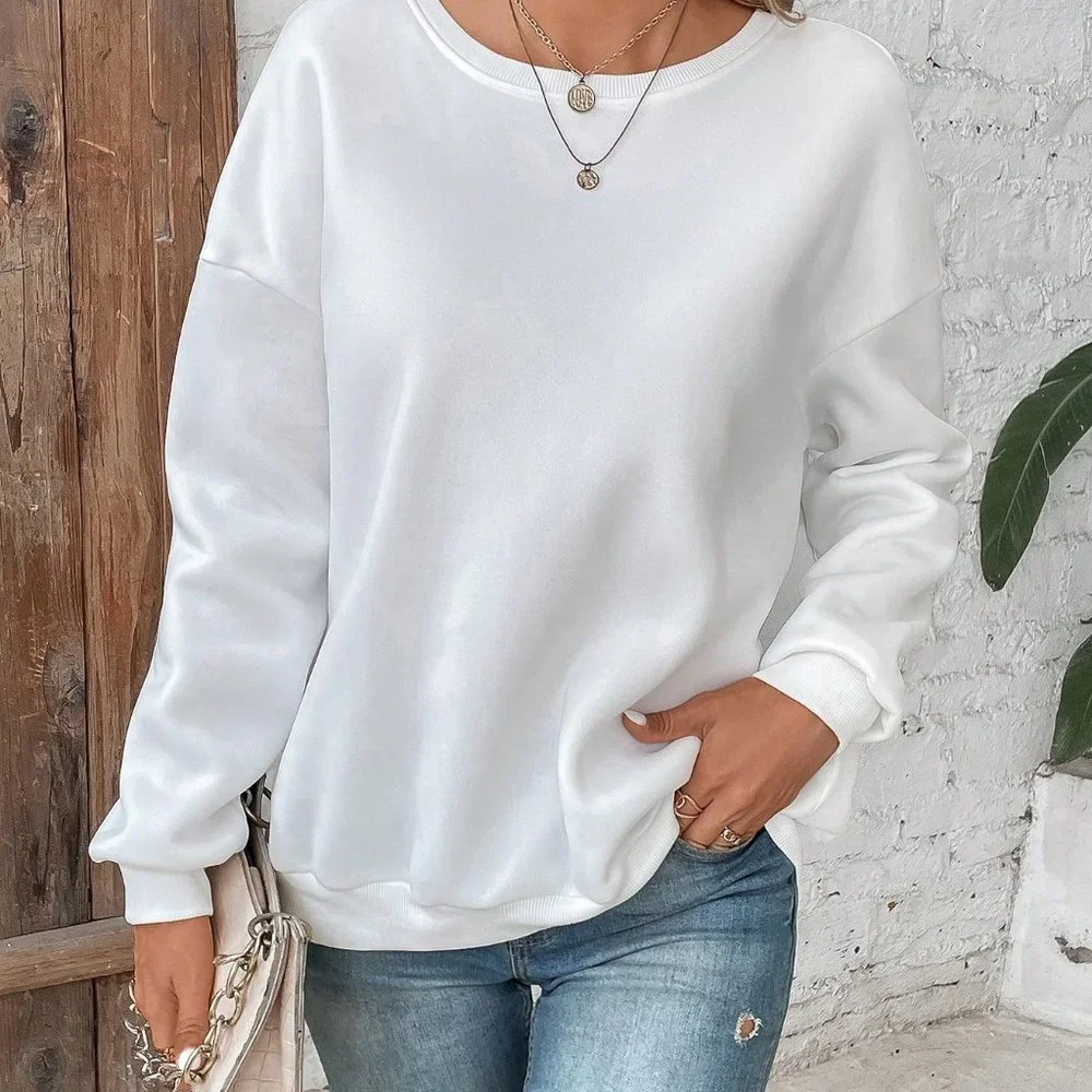 White Preppy Womens Contrast Lace Drop Shoulder Split Back Sweatshirt - Picture 3 of 5